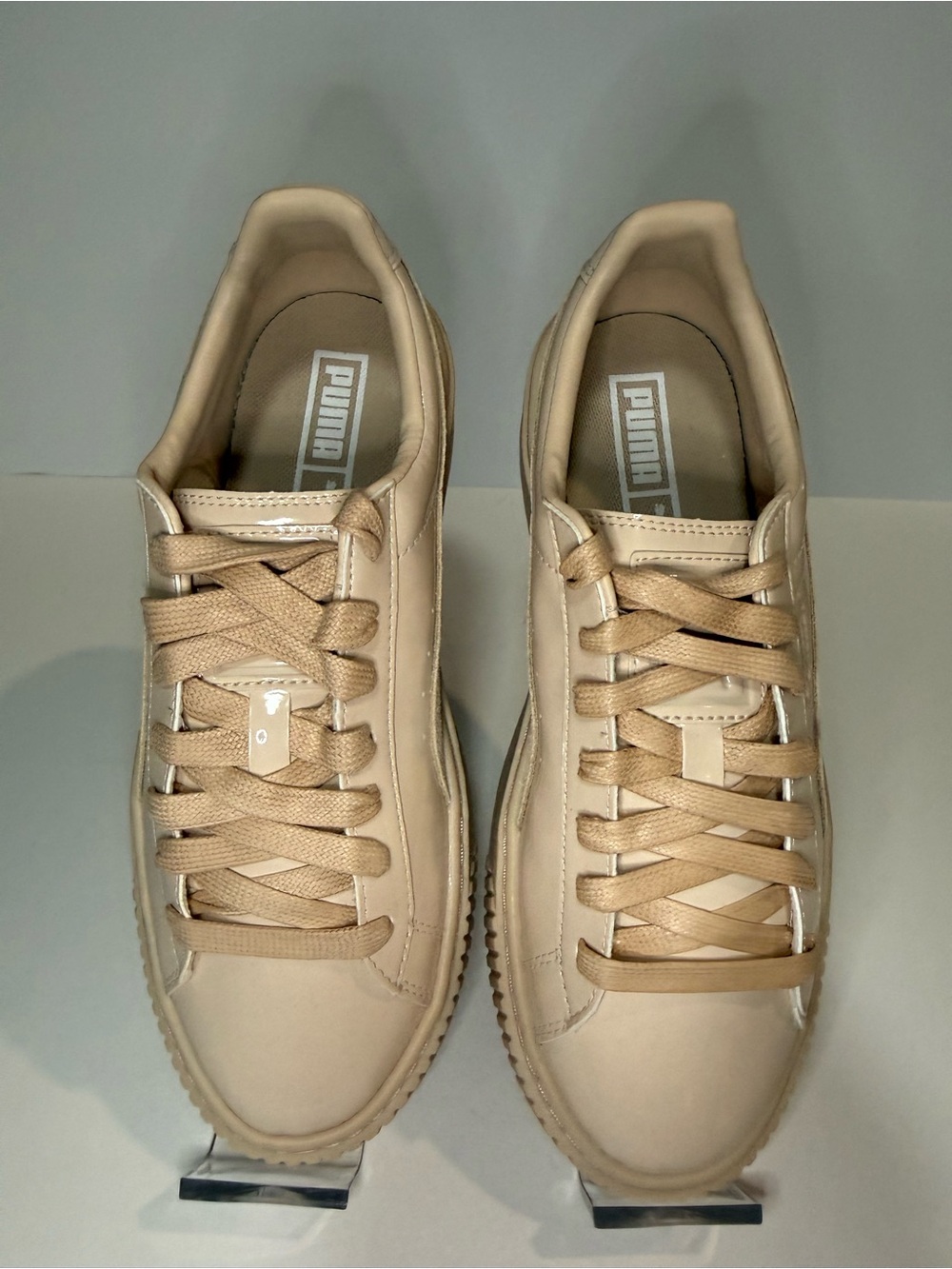 Puma Basket Platform Patent Frappe Nude Patent Sneakers Women’s Size 7 - Picture 9 of 14